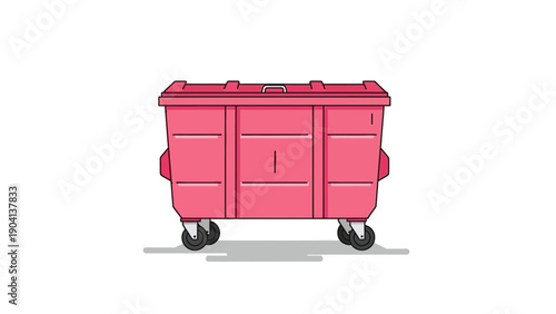 Pink Wheeled Dumpster on White Background.