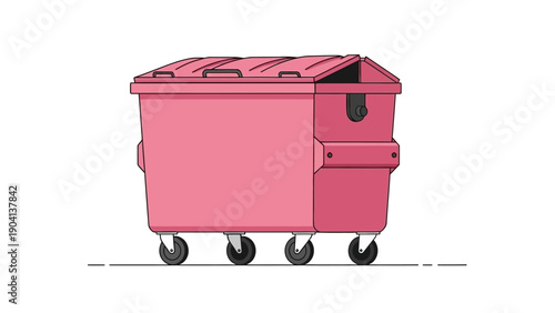 Pink Wheeled Trash Bin with Open Lid.