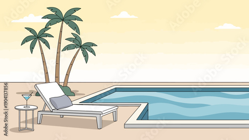 Poolside Lounge Chair with Palm Trees Nearby.