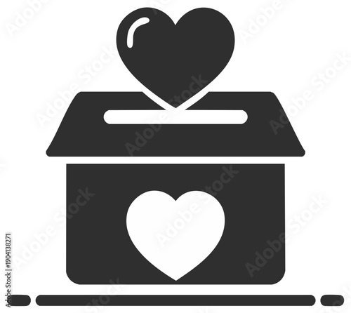Donation Box Icon with Hearts Symbolizing Charity and Love Contributions
