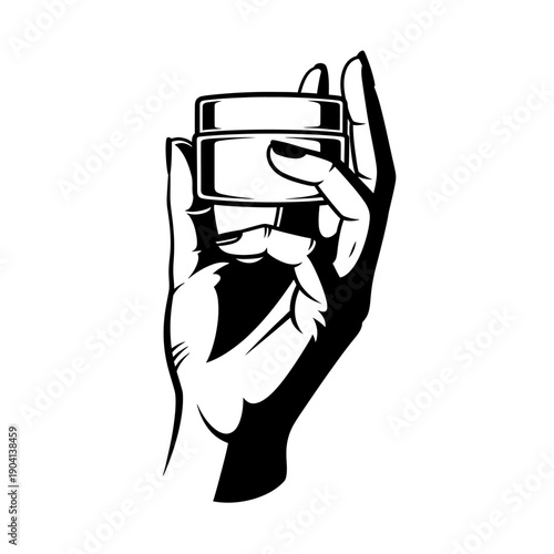 Elegant Hand Holding Cosmetic Cream Jar, Skincare Product Concept