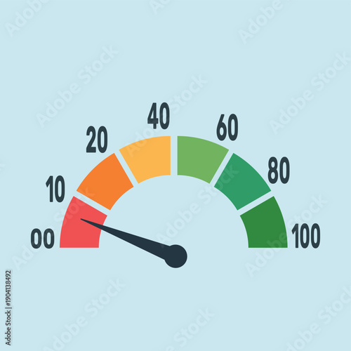 Modern speedometer gauge showing progress from zero to maximum