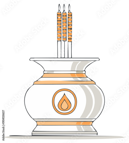 Spiritual offering candles in decorative holder with flame symbol elegant illustration