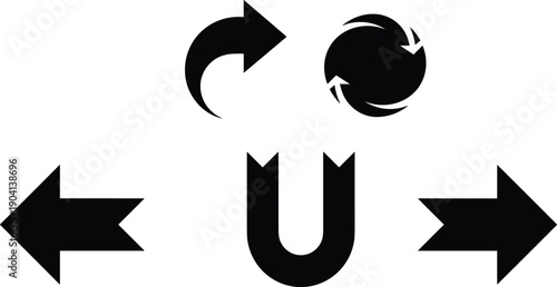 Arrow and rotation icons set, navigation refresh undo redo symbols for UI, web interface, infographic and graphic design projects templates