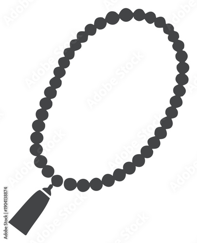 Traditional prayer beads silhouette with tassel for spiritual meditation and worship