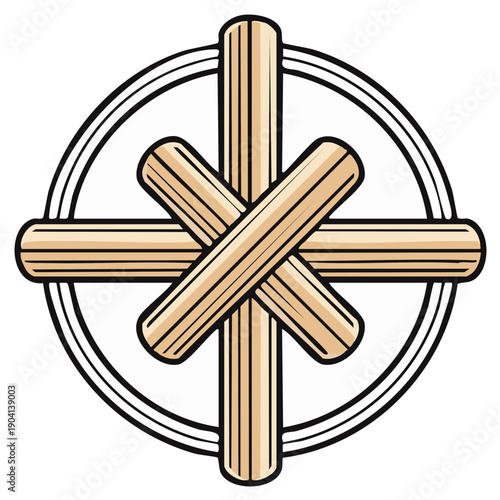 Woodworking Dowel Icon Cross Shape in Circle Outline Minimalist Joinery Crafting Logo
