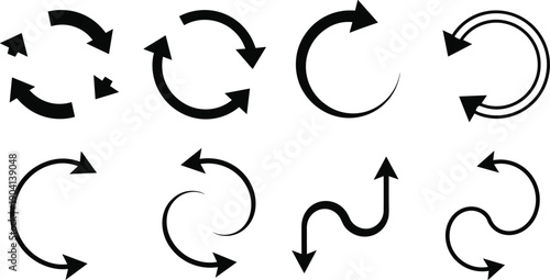 Circular arrow icons set, rotation refresh reload loop symbols for navigation UI, infographic, web interface and graphic design projects templates