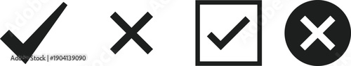 Check mark and cross icon set, approval and rejection symbols for UI, web interface, infographic and graphic design projects