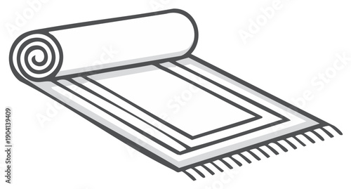 Rolled prayer mat or yoga rug black and white cartoon vector illustration