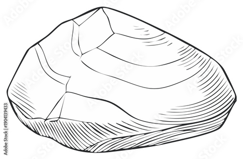Outline of a roughly chipped stone tool, showing facets and lines