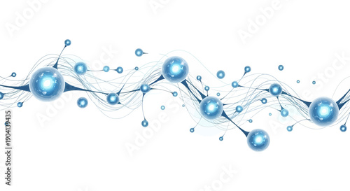 Vibrant blue molecular structure with glowing connections and dynamic lines