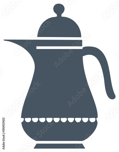 Dallah Coffee Pot Silhouette, Traditional Arabic Coffee Serving Vessel, Metallic Gray, Simple Design, Cultural