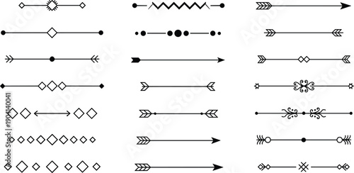 Decorative divider lines and arrows set, vintage ornamental borders and separators for logo, web, print branding and graphic design projectsDecorative divider lines and arrows set