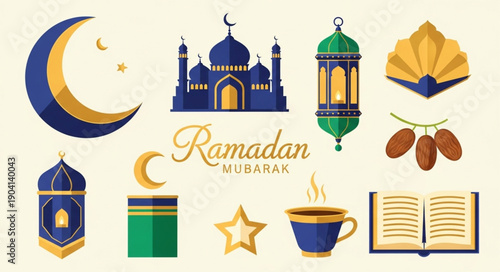 Ramadan Mubarak Islamic Symbols Collection.