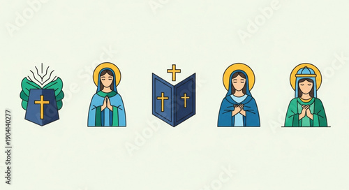 Religious Icons Featuring Bible and Saints.