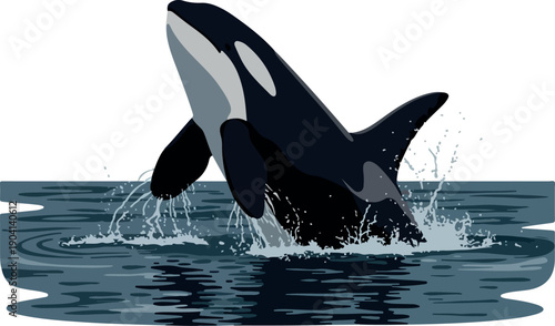 Jumping Orca Whale Vector in Pixel Art Style with Water Splashes