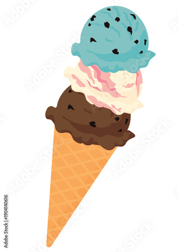 ３段のせアイスクリームのベクターイラスト