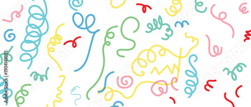Colorful wave curly ribbons and Squiggle vector Abstract Line Shape. Fun Confetti for Kids Party