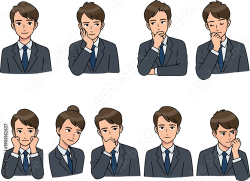 Pixel Art Business People Pondering Poses in Suits