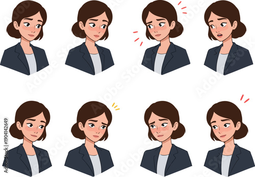 Pixel Art Business Woman Expressing Emotions With Blush Red Yellow and Pink Colors
