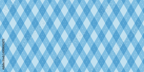 Argyle vector pattern. Light blue with thin white dotted line. Seamless geometric background for fabric, textile, men's clothing, wrapping paper. Vector eps10