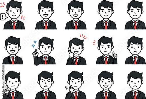 Pixel Art Businessman Icon Set Diverse Emotions Flat Design