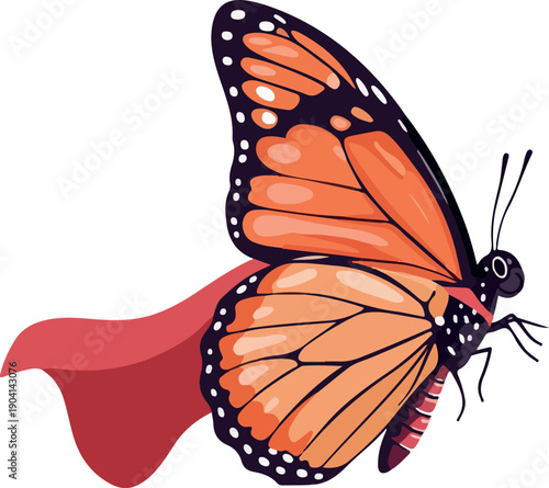 Monarch Butterfly Hero with Red Cape Isolated Vector Art