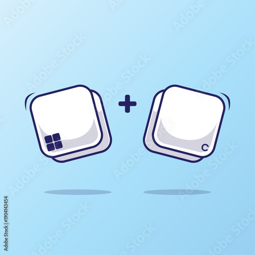 Flat cartoon of computer keyboard combination shortcut windows plus c icon, button, symbol illustration isolated on background. Computer Technology