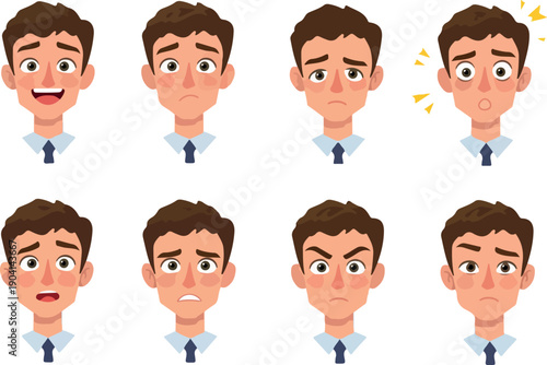 Pixel Art Character Faces Expressing Diverse Emotions Simple Flat Design