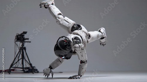 Advanced Humanoid Robot Performing Gymnastics Move in Studio Environment