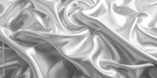 Elegant white silk and satin fabric background featuring smooth rippled waves of soft luxury textile material with a shiny curved drapery texture for fashion decoration