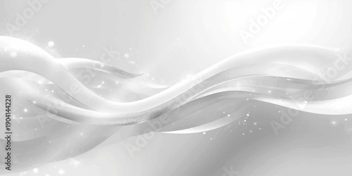 Abstract smoke waves create a smooth silk texture with soft gray swirls and light blue curves on a white design backdrop