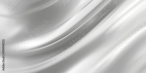 A luxury silver brushed metal texture with smooth flowing silk waves and a soft satin liquid material design creates a polished grey fabric backdrop for a modern wallpaper illustration
