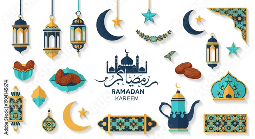 Ramadan Kareem Islamic Symbols and Decorations Collection.