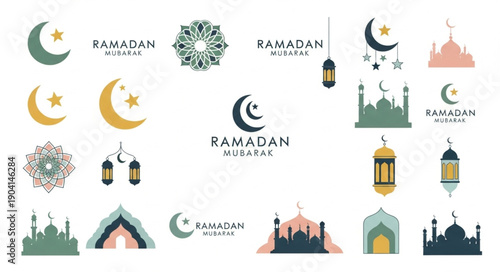 Ramadan Kareem Islamic Symbols and Mosques Collection.
