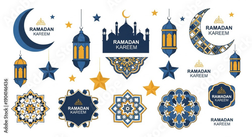 Ramadan Kareem Islamic Symbols and Lanterns Collection.