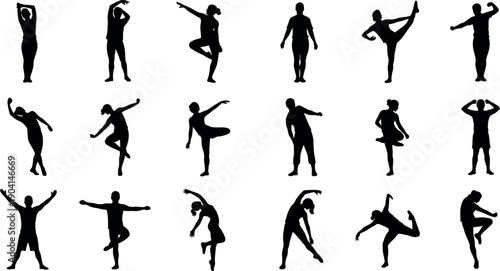 Collection of 16 dancer silhouettes in various ballet and yoga poses