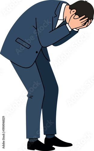 Wallpaper Mural Sad Businessman In Blue Suit Holds Head In Hands Minimalist Illustration Torontodigital.ca