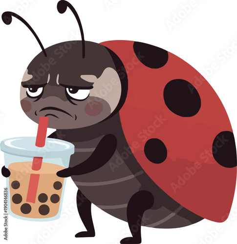 Wallpaper Mural Sad Ladybug Character Drinking Bubble Tea Isolated Flat Design Vector Torontodigital.ca
