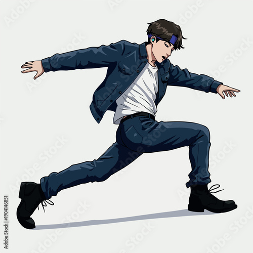 Pixel Art Kpop Idol Dancing in Blue Jacket White Tee