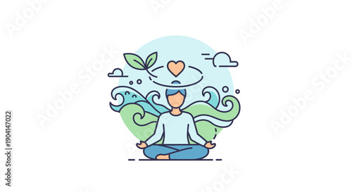 Mindful person meditating with nature elements