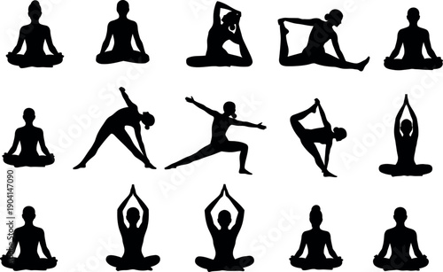Collection of various yoga poses for flexibility and balance