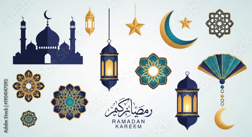 Ramadan Kareem Islamic Symbols and Decorations Collection.