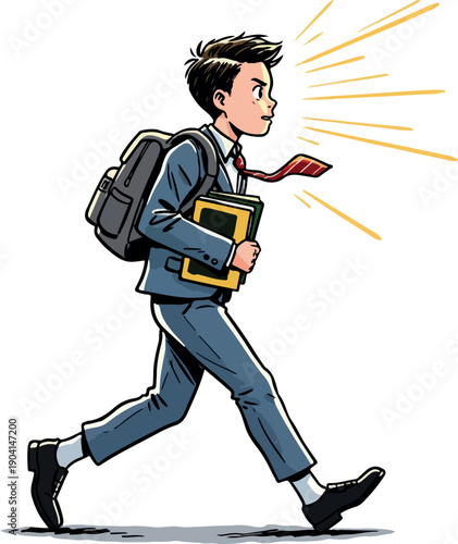 Wallpaper Mural School Boy With Books and Backpack Walking Enthusiastically Torontodigital.ca