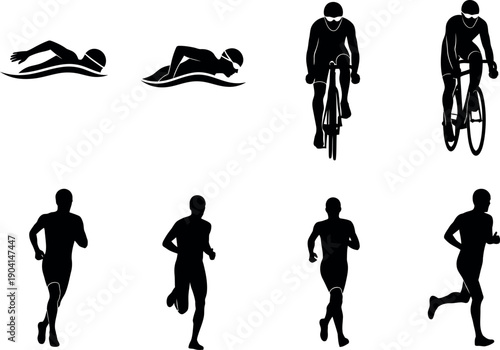 Silhouette of athletes participating in various sports and exercises