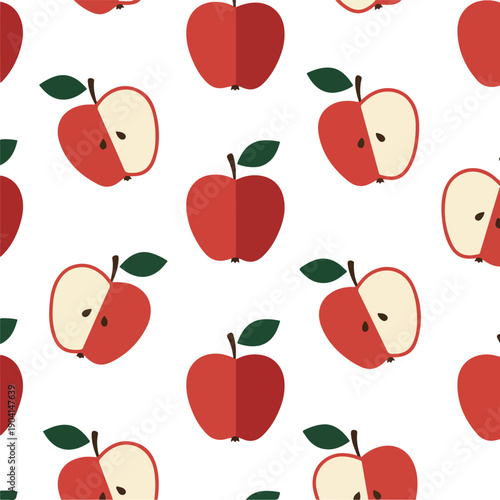 Wallpaper Mural Seamless Red Apple Pattern Flat Design Fruit Illustration Torontodigital.ca