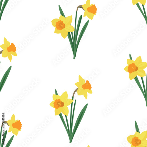 Wallpaper Mural Seamless Yellow Daffodil Flower Pattern Vector Art Minimalist Flat Design Torontodigital.ca