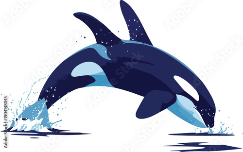 Pixel Art Orca Whale Jumping With Water Splash Blue And White
