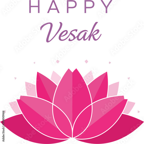 Vector illustration of a happy vesak day greeting card featuring an abstract pink lotus flower design.