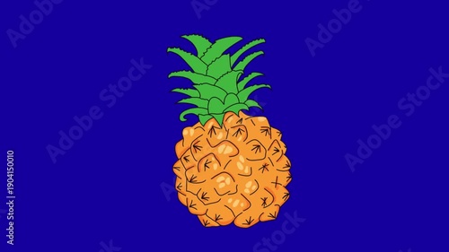 Pineapple cartoon animation on blue screen 